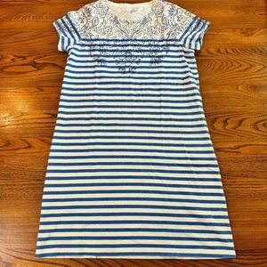 Vineyard Vines Short Sleeve Blue‎ White Stripe Floral Print Knit Dress Size S
